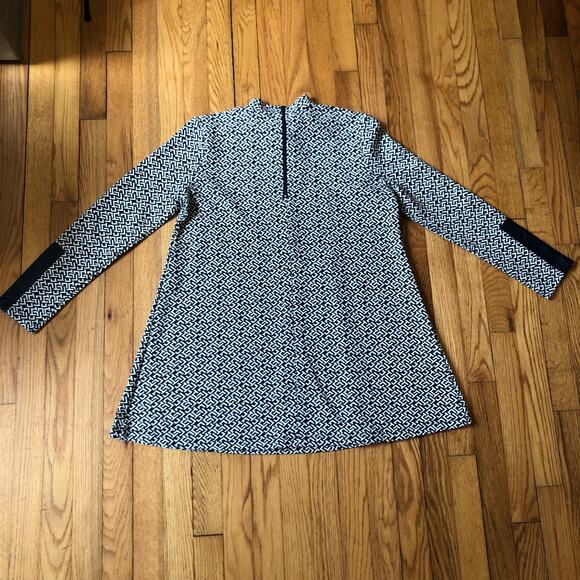 Tyler Boe EUC Women's Black Geo Print Mock Neck Dress Faux Leather Accents S - Picture 7 of 7